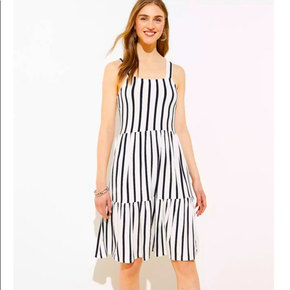 Brand new LOFT tiered black and white stripe dress Size 14